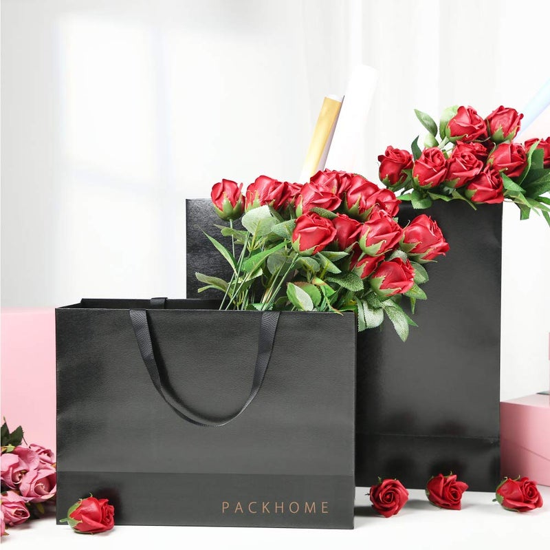 PACKHOME 6 Extra Large Gift Bags 17.5x6x16 Inches, Black Premium Gift Bags with Handles for Gift Giving (Glossy Black with Grass Texture) - Image 3